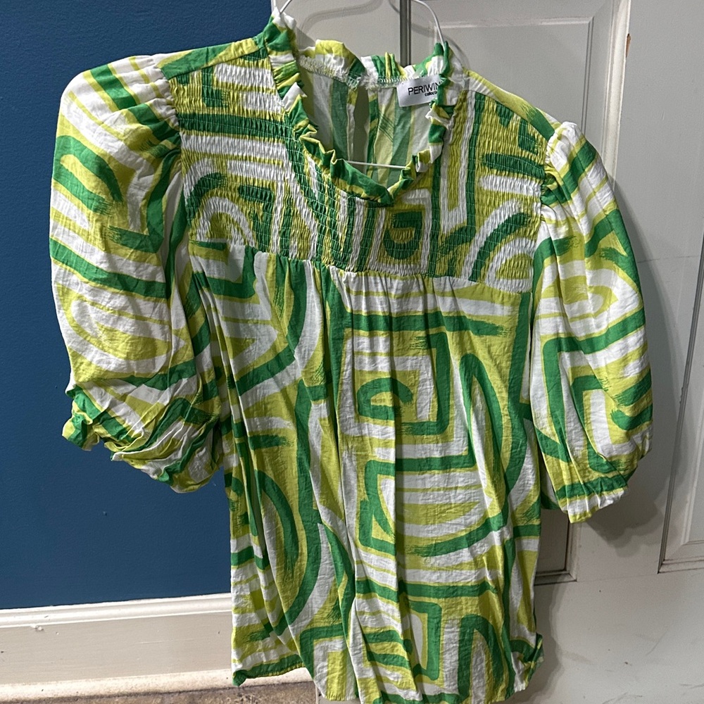 Per Una Green and White Abstract Blouse